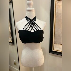 Black Crisscross Strappy Bakini Top